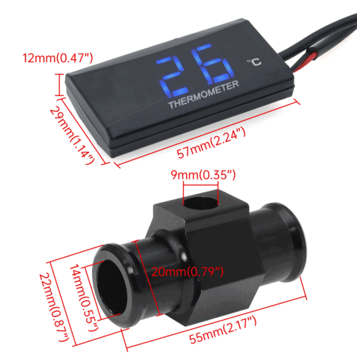 Blue Digital Motorcycle ATV Water Temp Gauge Thermometer Sensor +22mm Adapter - Picture 5 of 16