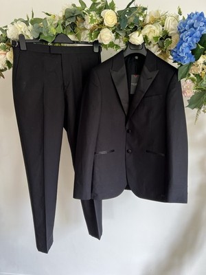 TED BAKER Smoking Schwarz Anzug Slade 2 Teiler Set Sakko UK M & Hose 32'' NEU