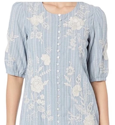 JOHNNY WAS 3J Workshop Osiris Puff SLV Button Bown Boho Chic Dress (Slip) XS NEW - Picture 5 of 15
