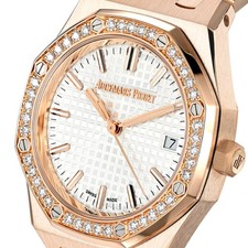 Audemars Piguet Royal Oak Watch 34MM Silver Index Hour Markers Dial Rose Gold 2