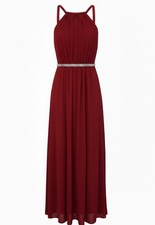 Davids Bridal Red Halter Maxi Dress Size 2 Long Formal Rhinestone Belt