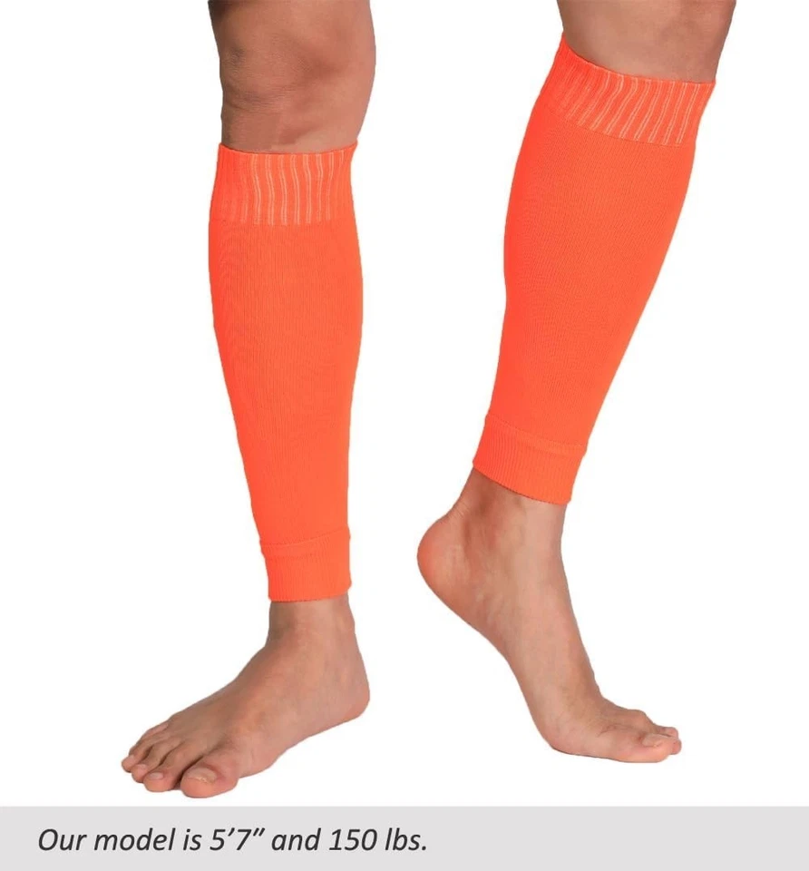 Fitliva Leg Sleeves Grip Socks Alternative to Long Sports Socks 3 Pk Neon Orange - Image 2 of 4