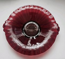 Hocking Glass Co. OLD CAFE Rubinowa czerwona rozkloszowana dwuuchwytowa taca 8"