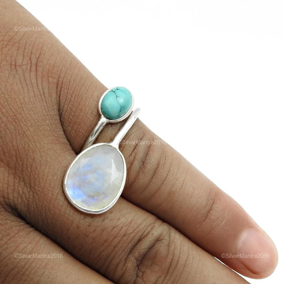 Oval Türkis 925 Massiv Silber Cocktail Statement Halloween Ring Schmuck US 7 - Bild 4 von 4