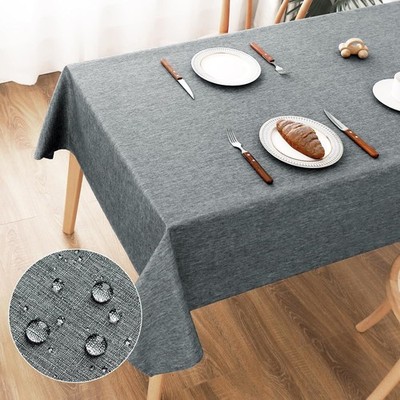 AooHome Tischdecke Abwaschbar, Grau Tischdecken 100x140cm Leinen-Optik Tischtuch