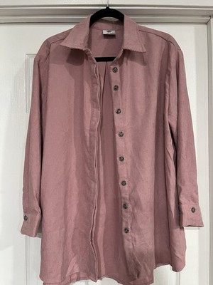 Like Love  Pink Corduroy Button Collared Long Sleeve Blouse S