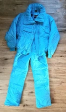 Vintage 80's Women's Ski Suit Set White Stag Bib Overalls Jacket Aqua Blue M
