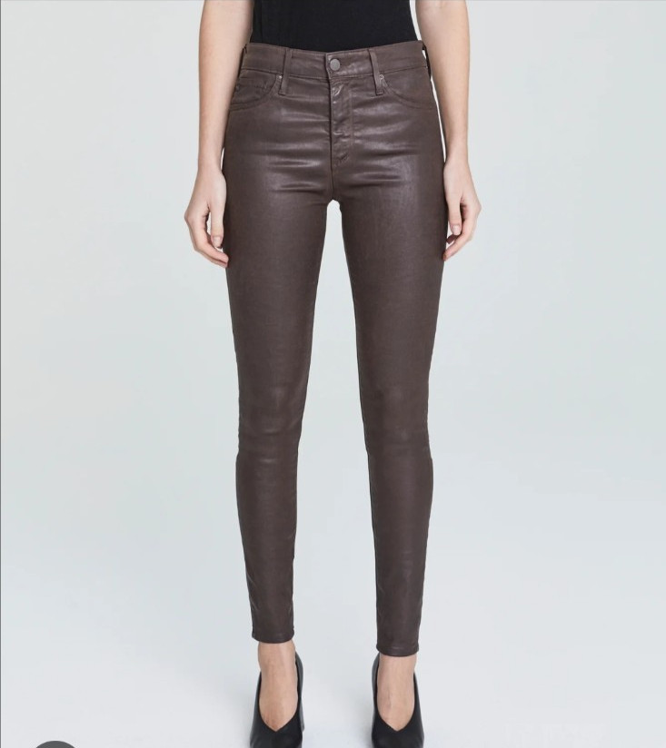 AG Farrah High Rise Skinny Chocholate Brown Faux Leather Coated Jeans Pants
