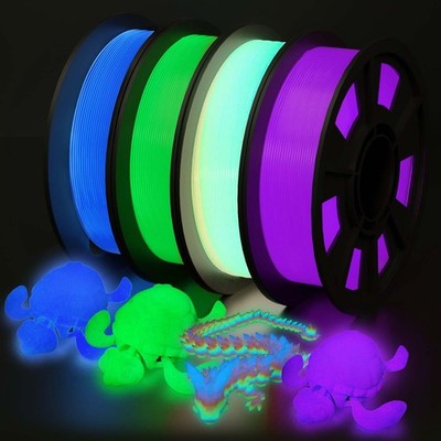 YOUSU 3D Printer Filament Glow PLA, 2-green/Blue/Purple/Rainbow 250g*4 