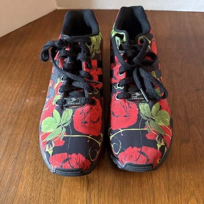 Adidas Torsion ZX Flux Floral Red Black Roses Athletic Shoes