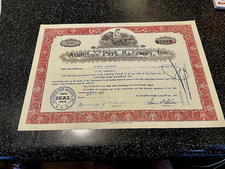 Audubon Park Raceway Horse Racing 1958 Delaware Stock Certificate 500 shares