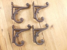 4 Rustic Coat Hooks Antique Style Cast Iron 4.5" Wall Double Restoration Brown