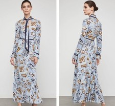 NEW BCBG Maxazria Long Sleeve Ashley Blue Floral Tie Neck Dress 8 329