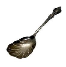 Vintage International Deep Silver Ornate Sugar Spoon Scallop Shell Silverplate
