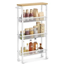 Slim Rolling Cart 4-Tier Narrow Storage Cart with Handle for Small Spaces