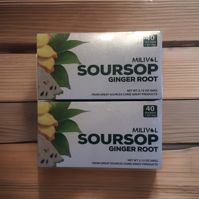 2 Boxes 80 Premium Milivol Soursop Ginger Root Leaf Tea Bags 100% Natural Pure