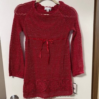 Girls Red Sparkly Knit Sweater Dress by Amy s Closet Long Sleeve Size XL (10/12)