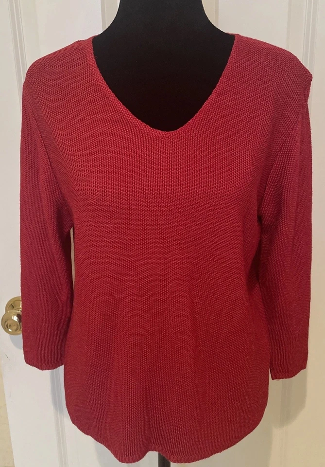 Top túnica tejida rayón rojo Sarah Arizona de colección talla S mangas 3/4 cuello en V hecho en EE. UU. Foto 2 de 4