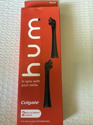 COLGATE HUM Replacement Toothbrush Heads Black Pack of 2. Distressed packaged.