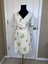 Show Me Your Mumu Andrea Wrap Dress Sunny Side Floral White Yellow Small NWT
