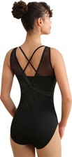 Women Dance Leotard Mesh Camisole Ballet Dancewear Waist Splice Double Back S...