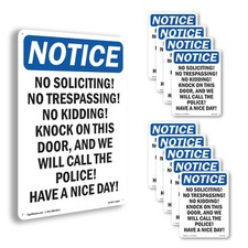 No Soliciting No Trespassing OSHA Notice Sign Metal,, Decal 5 or 10 Pack