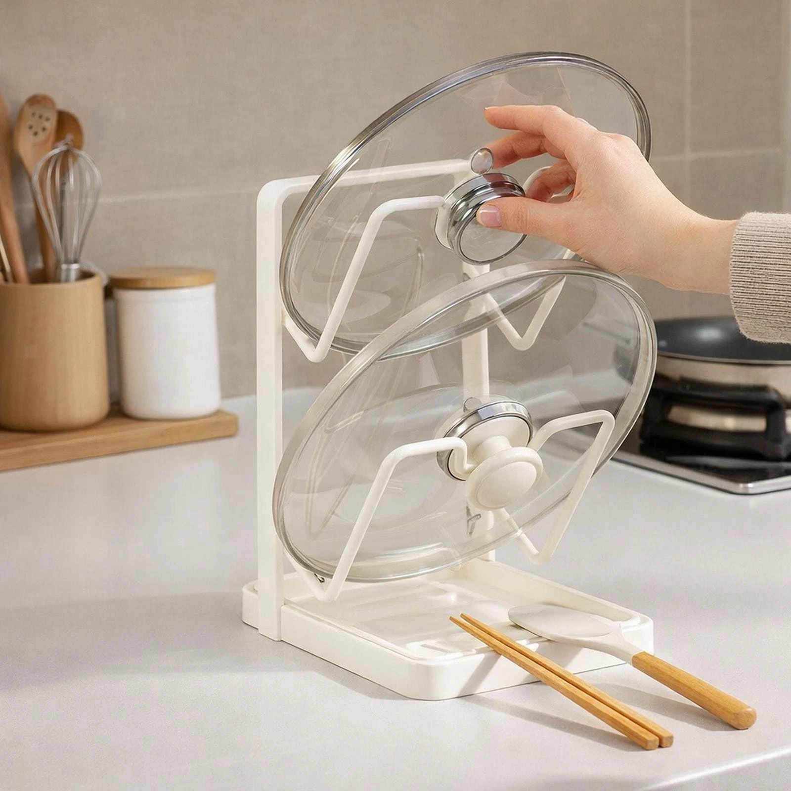 Removable Storage Kitchen Lid Rack Multipurpose for Countertop Spoon Kitchen