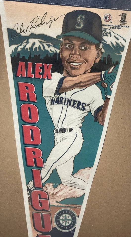 Banderín de fieltro vintage de los Seattle Mariners Alex Rodríguez MLB 1997 Foto 3 de 4