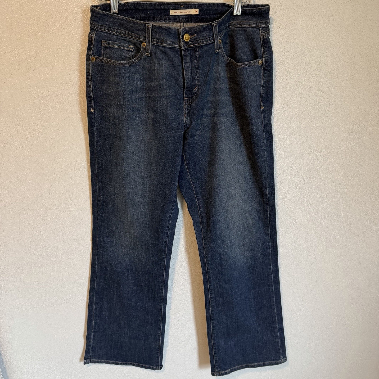 Levis 529 Bootcut Jeans Womens 14 Blue Mid Rise Stretch Medium Wash Denim Curvy