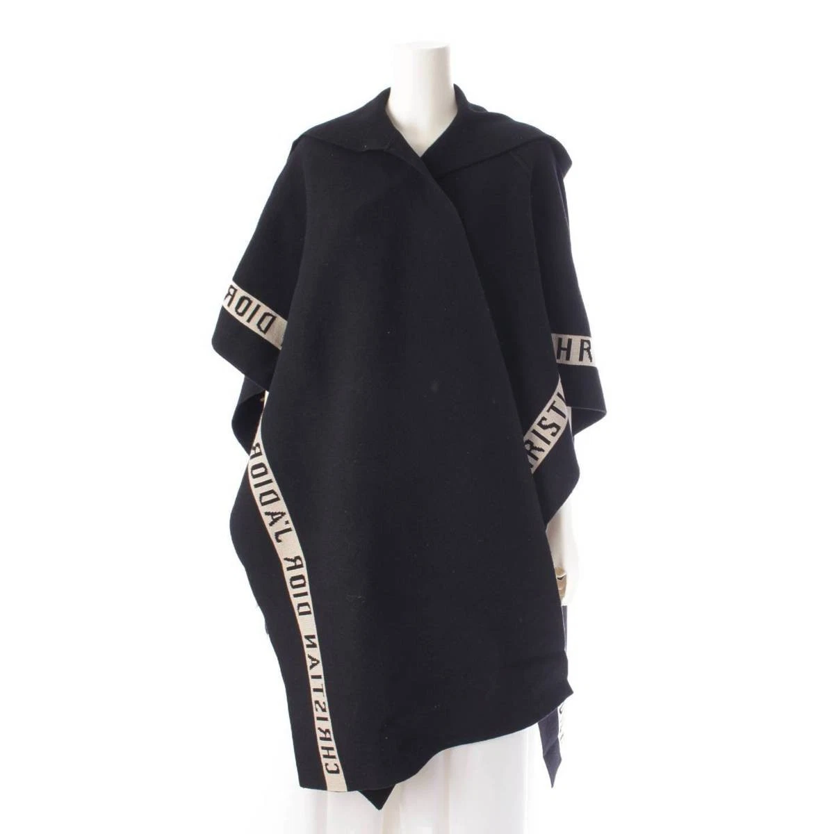 Poncho Christian Dior Ja'Dior in cashmere con cappuccio nero lunghezza 105 pollici