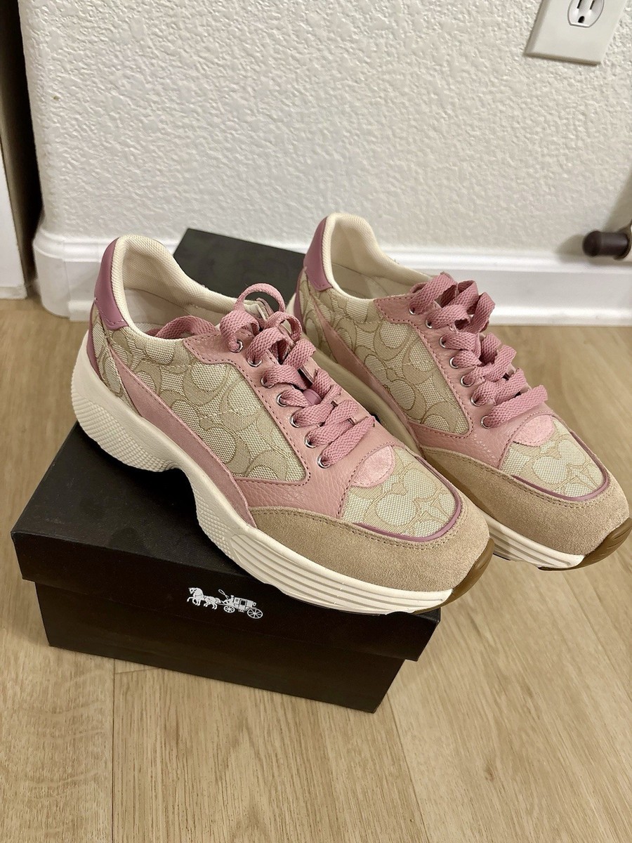 Coach Sig Tech Runner Sneakers Designer Logo, Light khaki pink