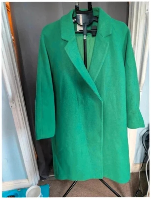 H&M Emerald Green Longline Wrap Trench Coat Large L 14 16 Overcoat image 5