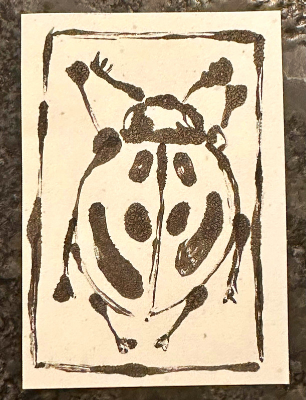 ACEO Original 2.5x3.5 Acrylic Monoprint Signed Insect/ Ladybug on Cardstock