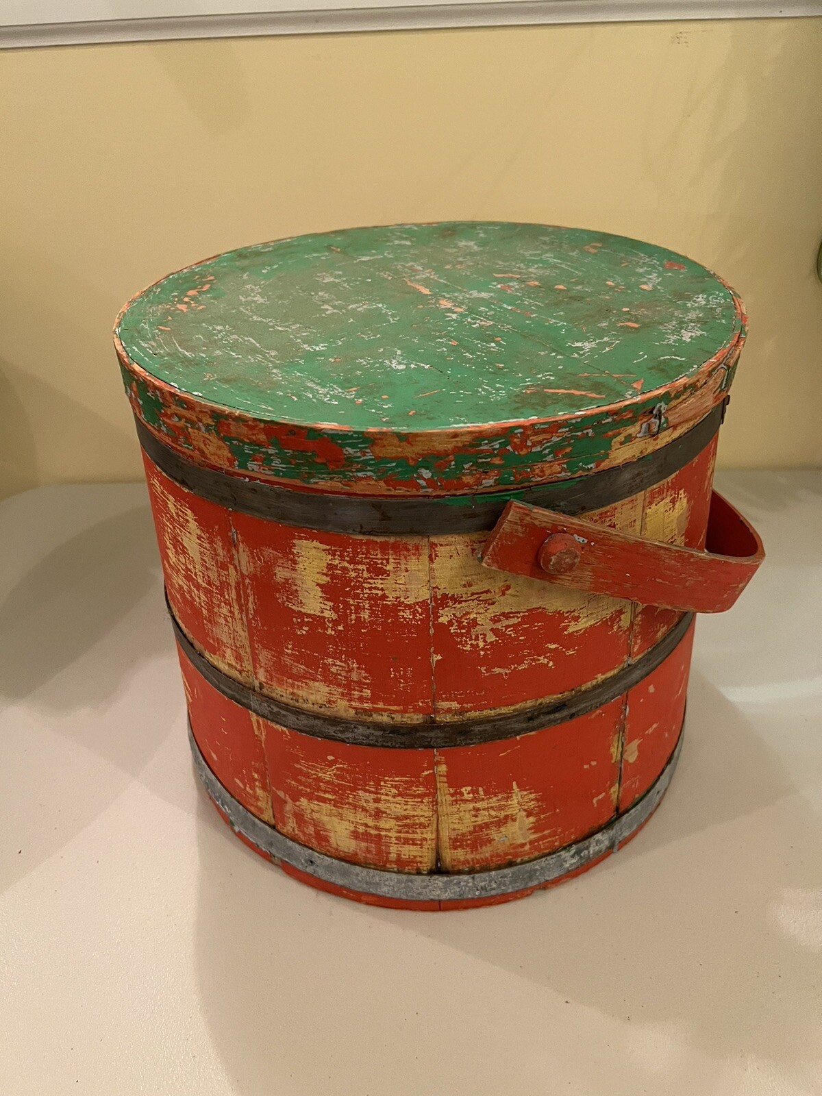 Antique Primitive Large 14” Wooden Green/ Red Firkin /Sugar Bucket eBay