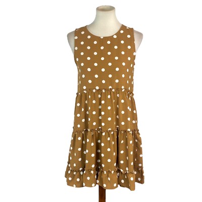 Blu Pepper Womans Babydoll Dress Size S Tan Polkadot Sleeveless | eBay
