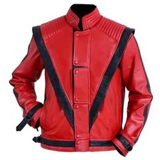Michael Jackson Thriller Mens Real Red Leather Jacket