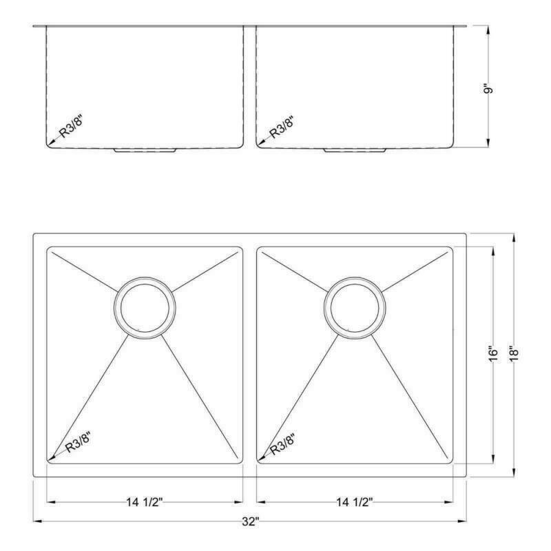 32" Undermount Combo 18 Gauge Double Bowl Basin Stainless Steel Kitchen