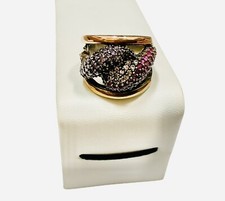 Sterling Silver Dome Cocktail Ring Multicolor CZ 925 Vermeil Statement Marked