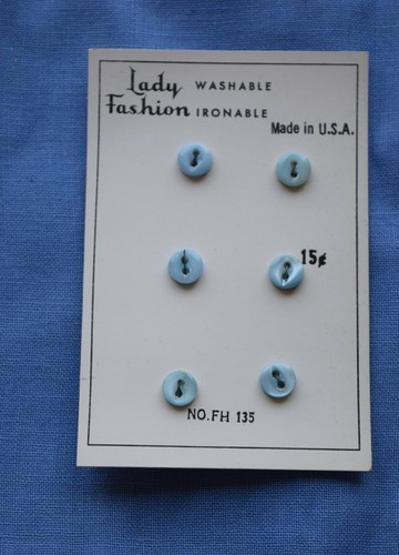 1245 Vintage Lady Fashion mother of pearl shell button card, dyed blue