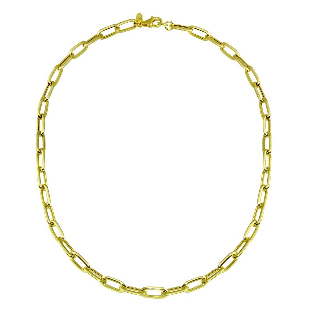 COLLAR DE DISEÑO CLIP DE PAPEL DE PLATA ESTERLINA DE ORO AMARILLO 14K SOBRE 925/18"" DE LARGO