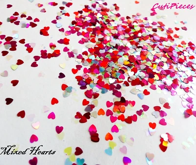 Nail Art Holographic *Valentines Hearts* Pack Mixed Colour Spangle Glitter Craft