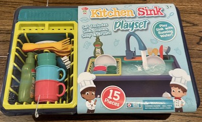 Kitchen Sink Playset: Play Sink With Running Water, Dishes, Soap, And Brush.