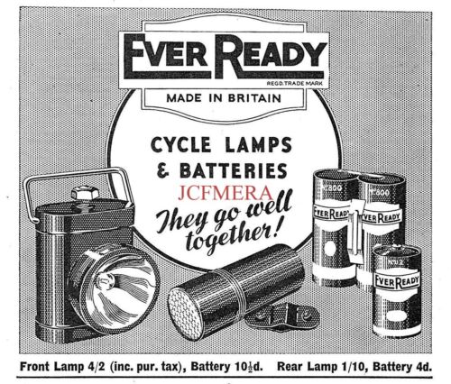 EVER READY Bicycle Lamps & Batteries ADVERT (2) Small 1940s Print Ad 162/72 - Picture 1 of 1