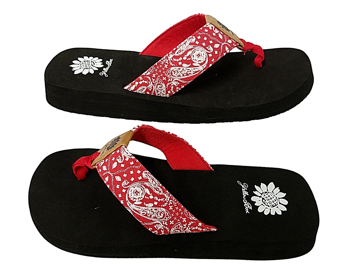 Yellow Box Women s Flip Flops Flander 8.5 Red Bandana 54017 New