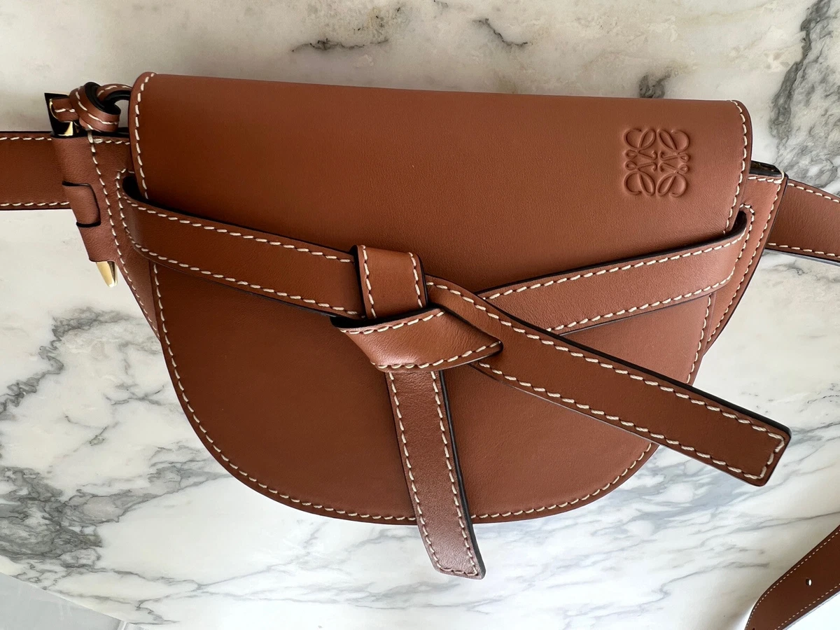 NEW LOEWE Mini Gate Dual Waist Bum Bag Fanny Pack Tan Leather