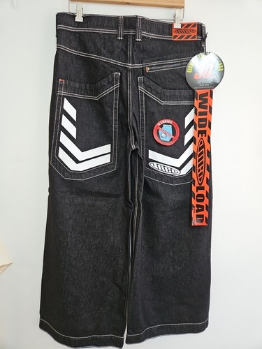 JNCO Wide Load Black Denim Jeans NWT Mens 44x30 Glow in the Dark Logo - Picture 10 of 11