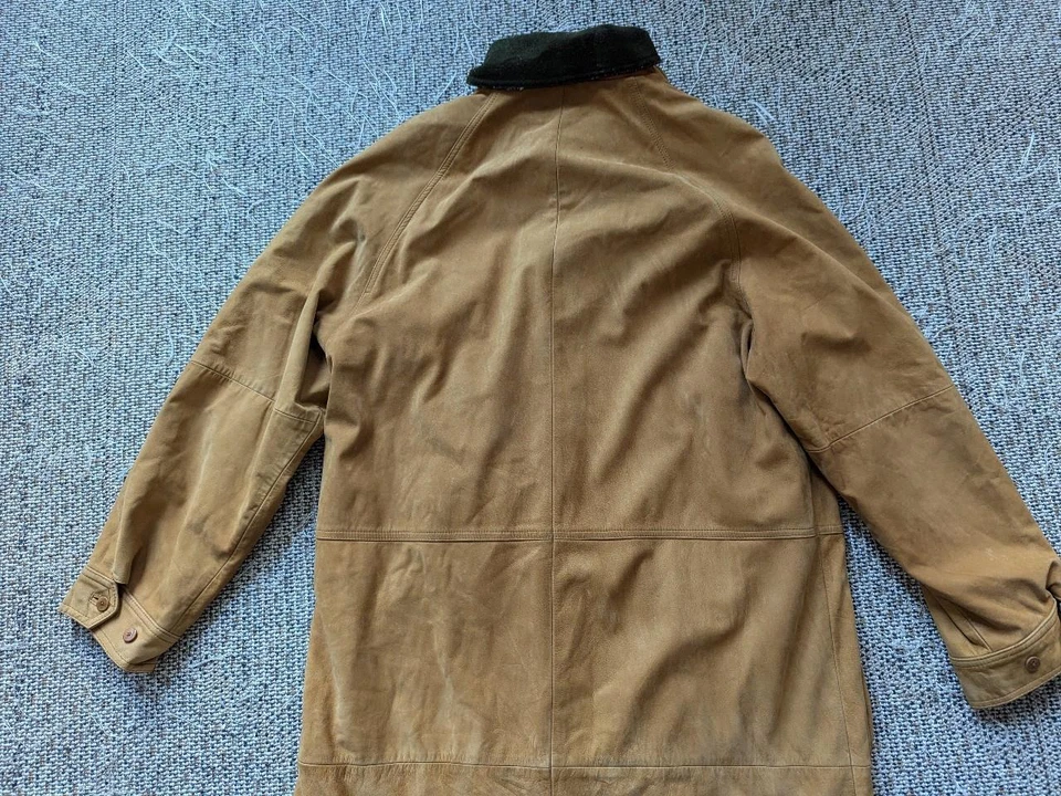 vintage 1990s leather parka TIMBERLAND duster coat L brown SUEDE nubuck wheat - Image 4 of 4