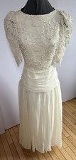 Bayje vintage off white lace bodice satin lined ankle length wedding gown size 8