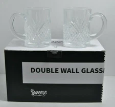 A Set Of 2 Sweese Glass Coffee Mugs Starburst Bottom In Original Box