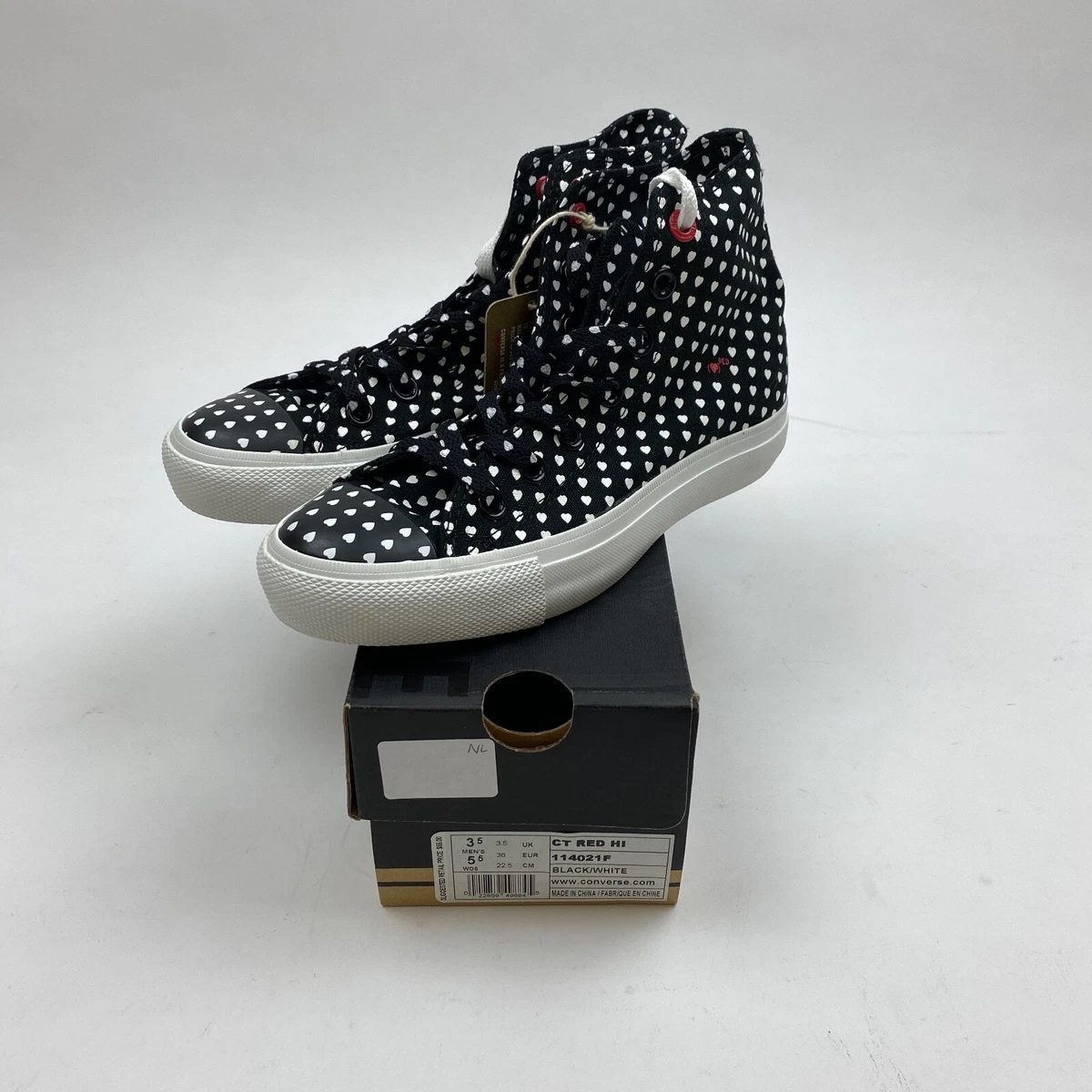 CONVERSE CHUCK TAYLOR ALL STAR HI POLKA DOTS HEARTS 114021F WOMEN S US 5.5 NEW